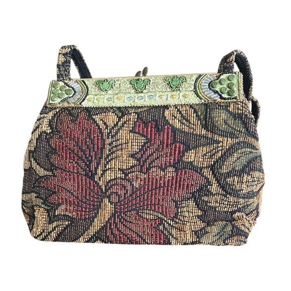 Mary Frances Beaded Floral Tapestry Kiss lock Frame Bag Boho Embellished Purse - Picture 2 of 11